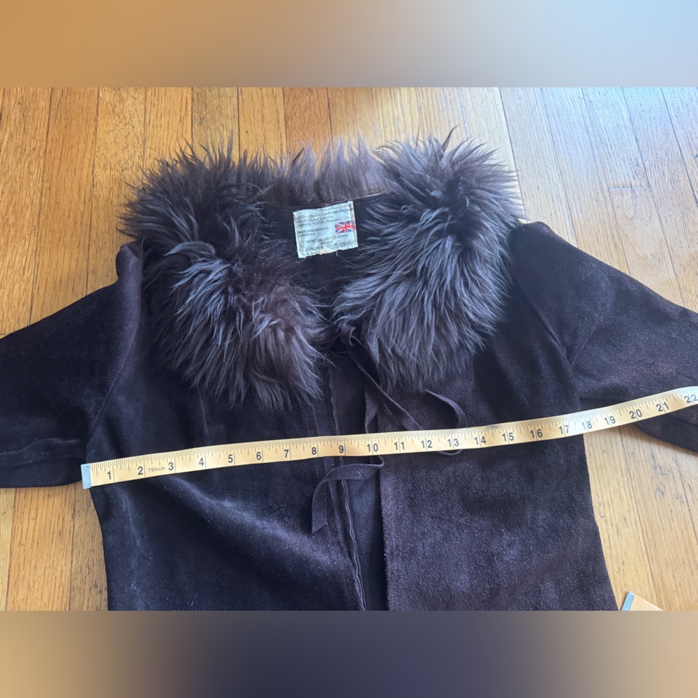 70s Vintage Chocolate Brown Suede Jacket w Shearling Collar and Cuffs Sz M - Picture 5 of 7